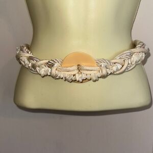 Vintage 80s Leather Shop cream/ivory braided cord belt with seashells